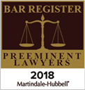 Bar Register Preeminent Lawyers rated by Martindale-Hubbell in 2018